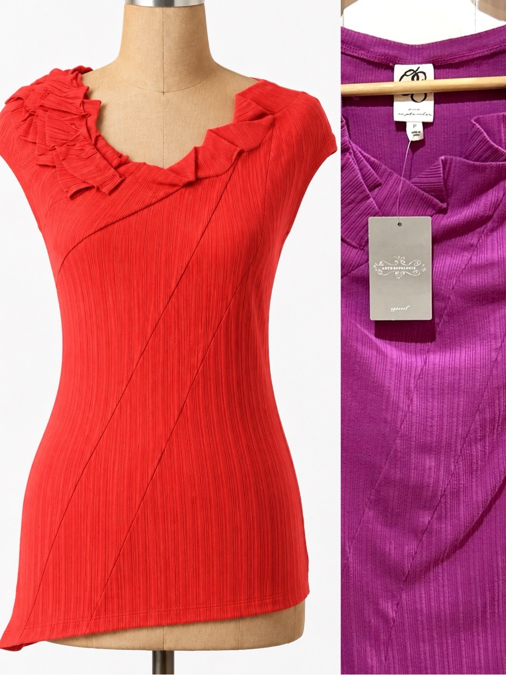 Anthropologie One September NWT Ribbed Knit Cotton Stretch Top PURPLE Size XS